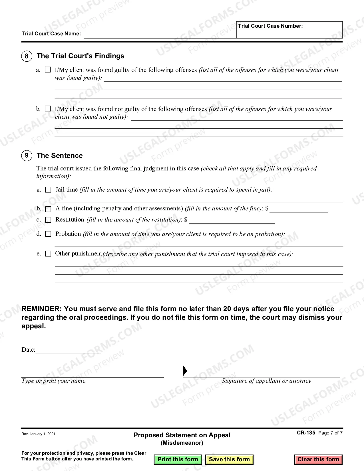 Preview Proposed Statement on Appeal - Misdemeanor
