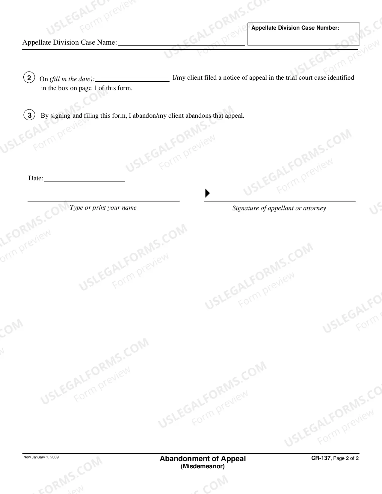 Preview Abandonment of Appeal - Misdemeanor