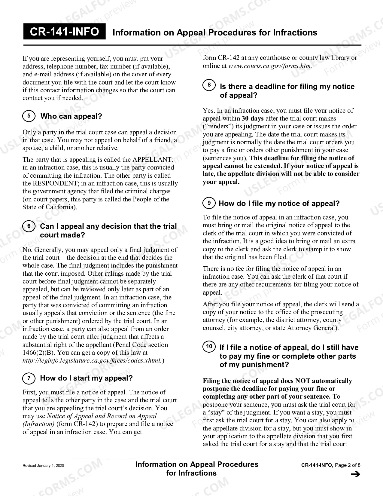 Preview Information on Appeal Procedures for Infractions