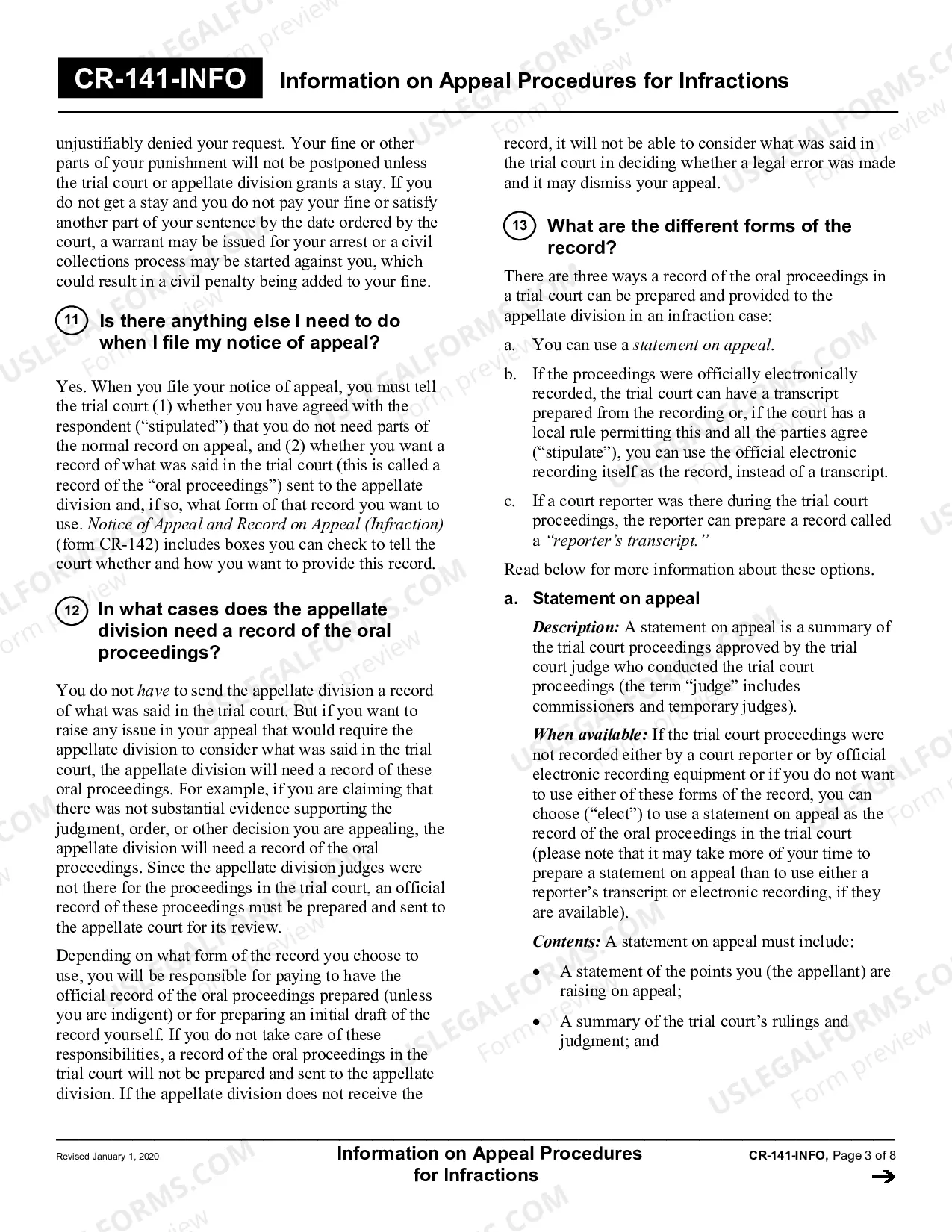 Preview Information on Appeal Procedures for Infractions