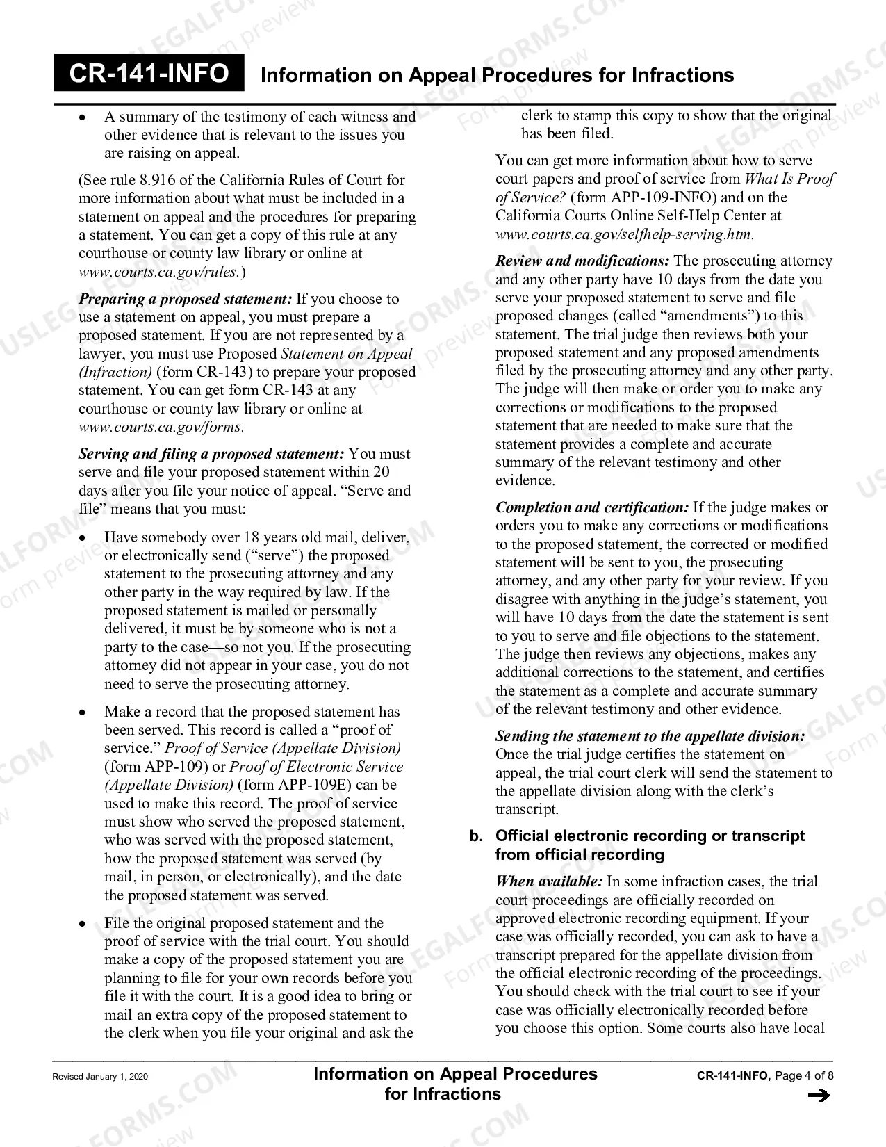 Preview Information on Appeal Procedures for Infractions