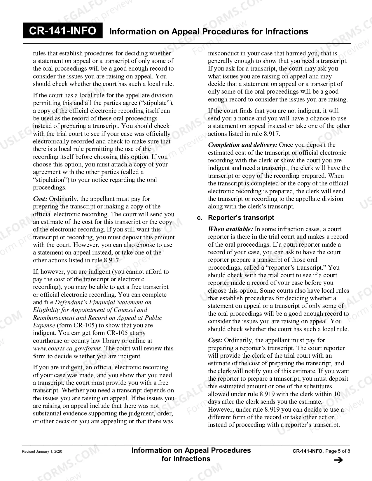 Preview Information on Appeal Procedures for Infractions