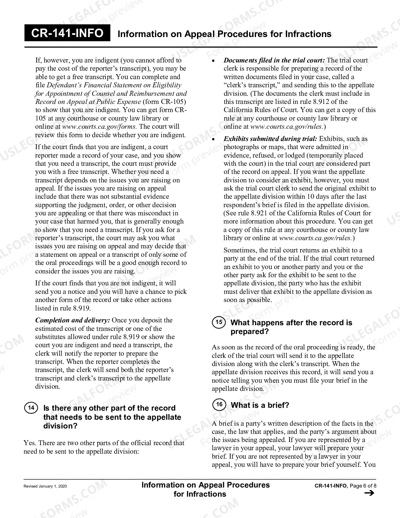 Preview Information on Appeal Procedures for Infractions