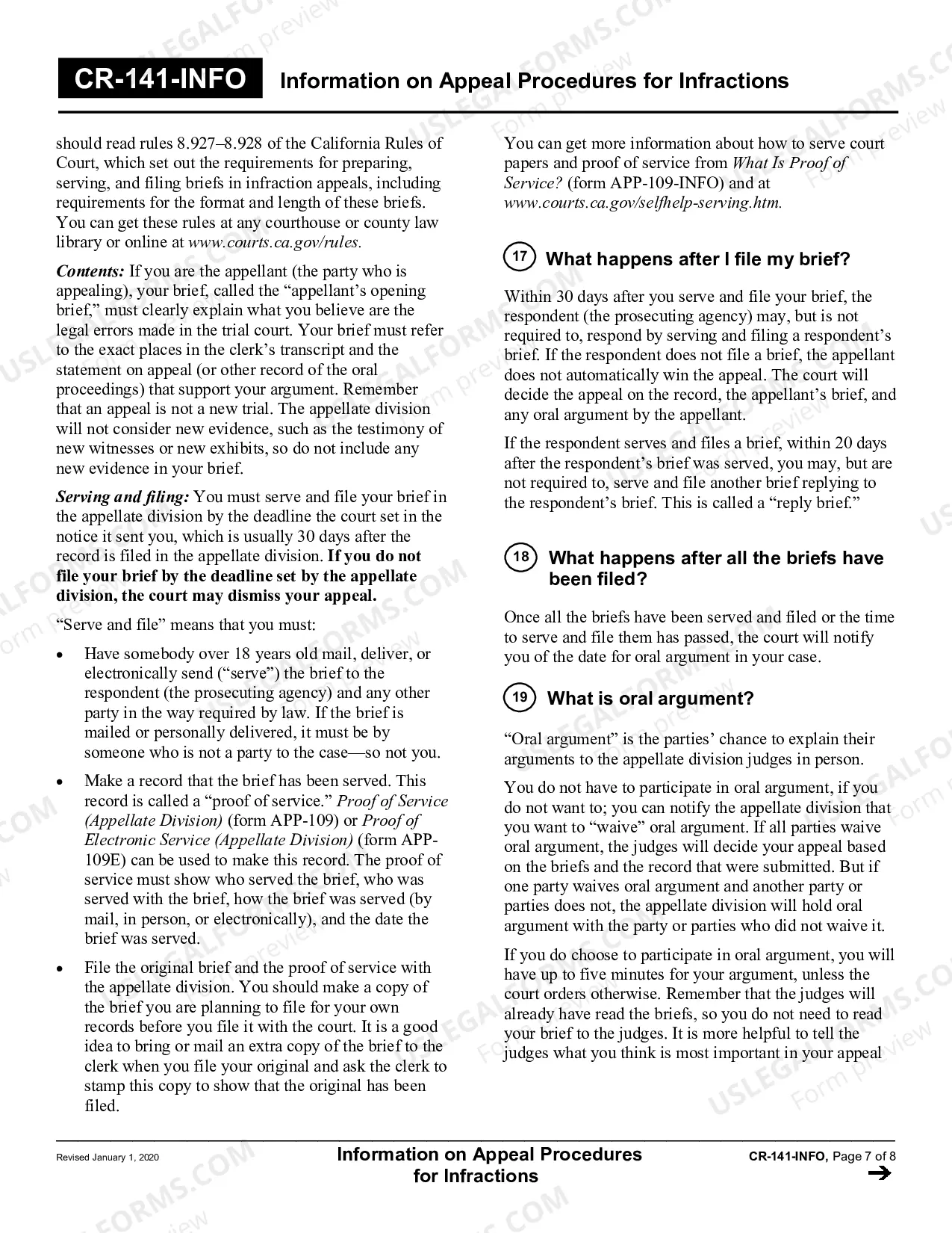 Preview Information on Appeal Procedures for Infractions