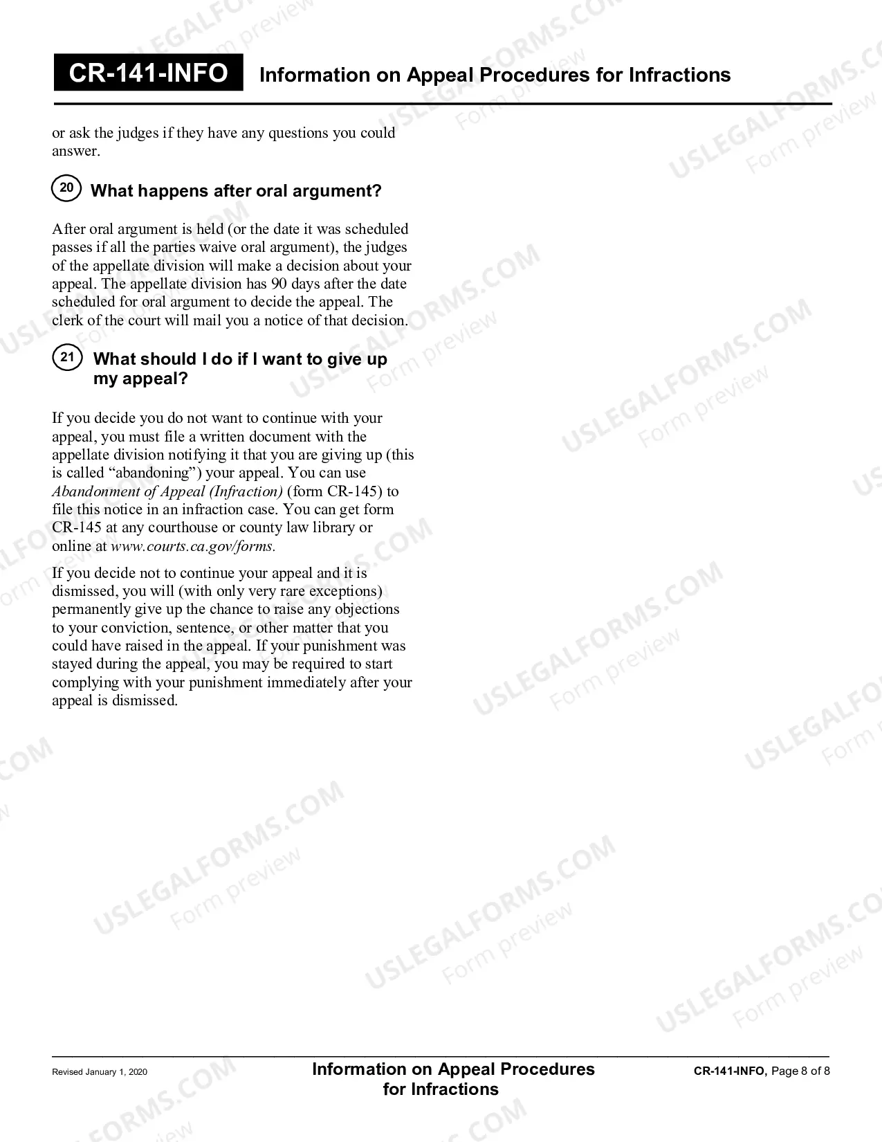 Preview Information on Appeal Procedures for Infractions