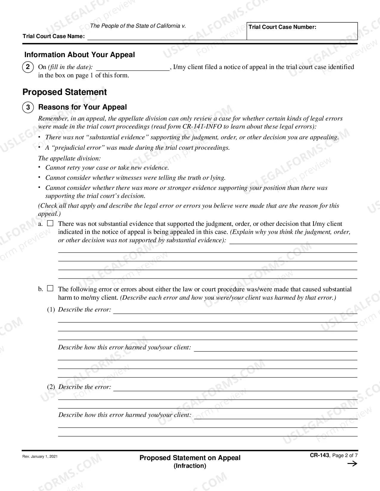 Preview Proposed Statement on Appeal - Infraction