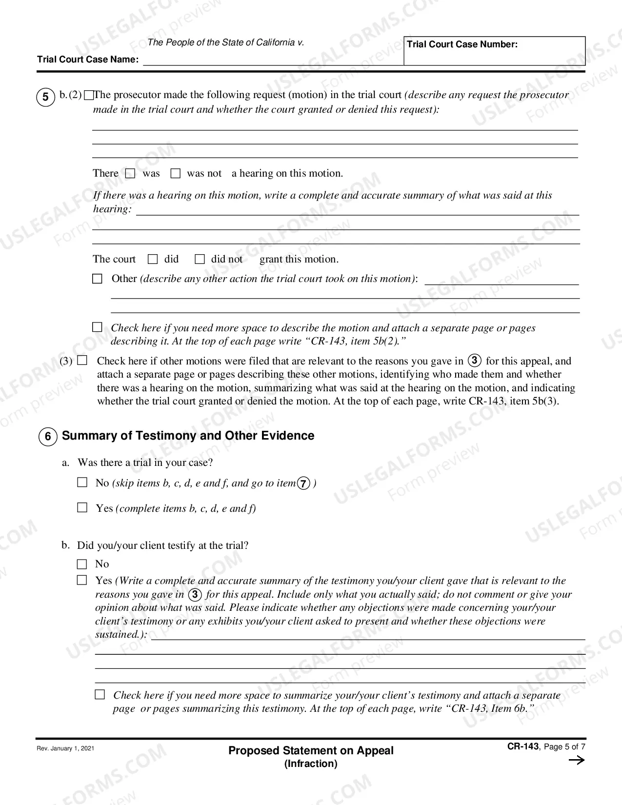 Preview Proposed Statement on Appeal - Infraction