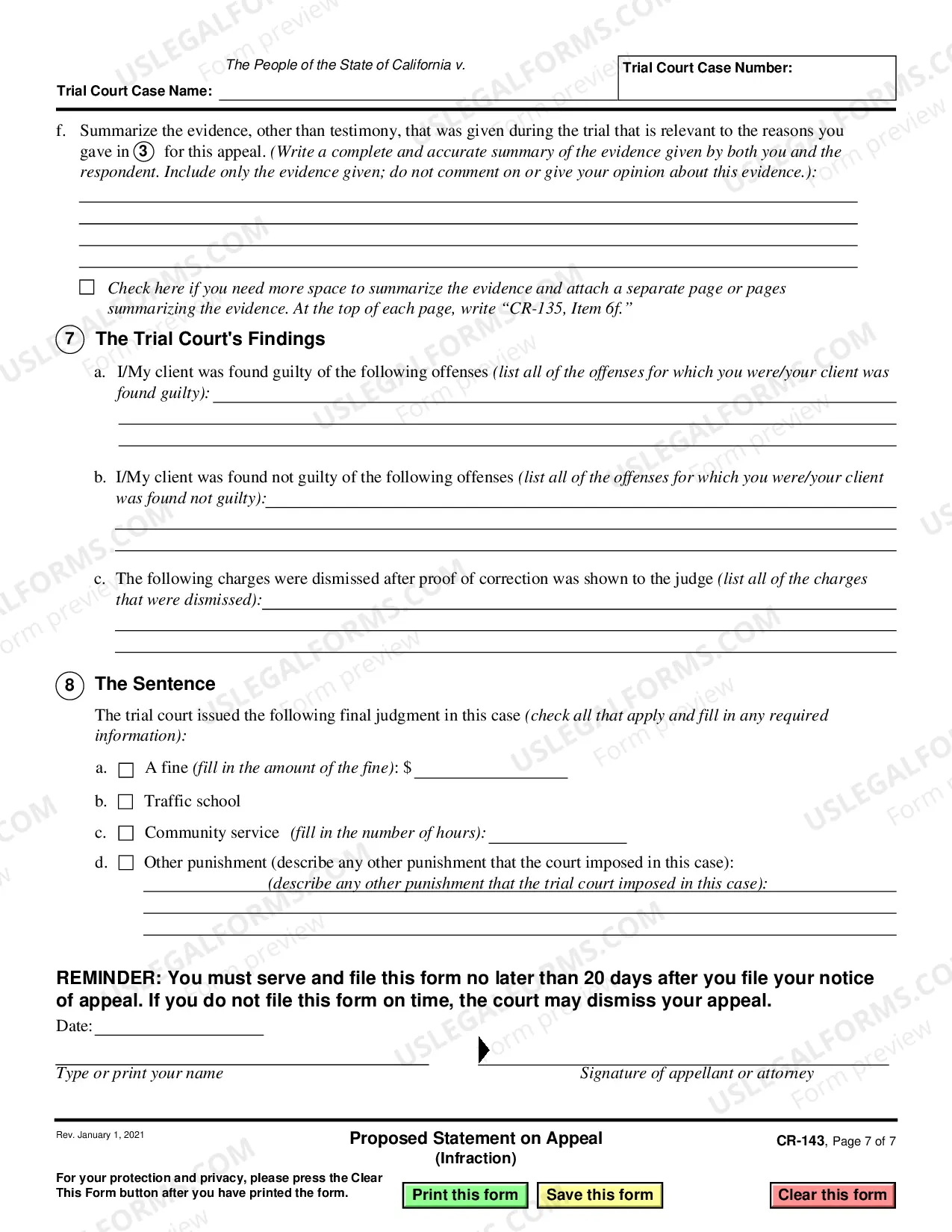 Preview Proposed Statement on Appeal - Infraction