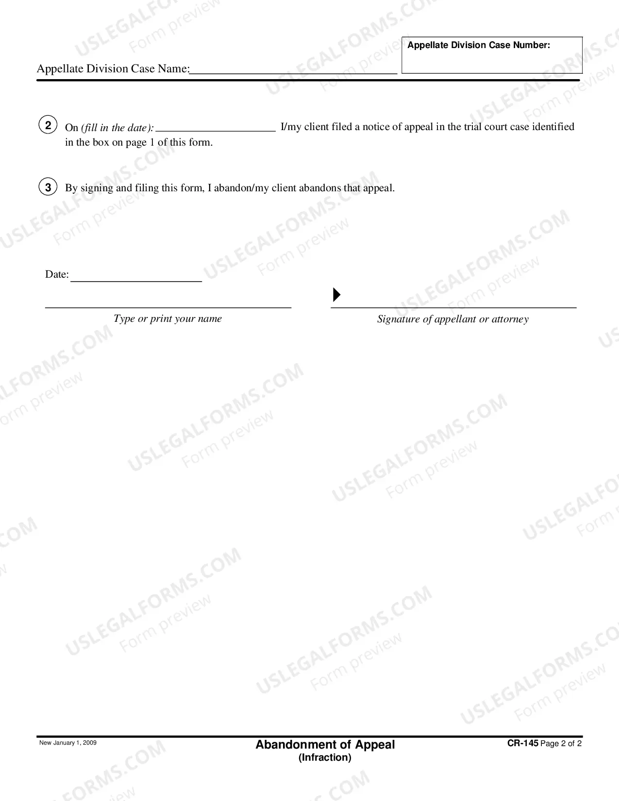 Preview Abandonment of Appeal - Infraction