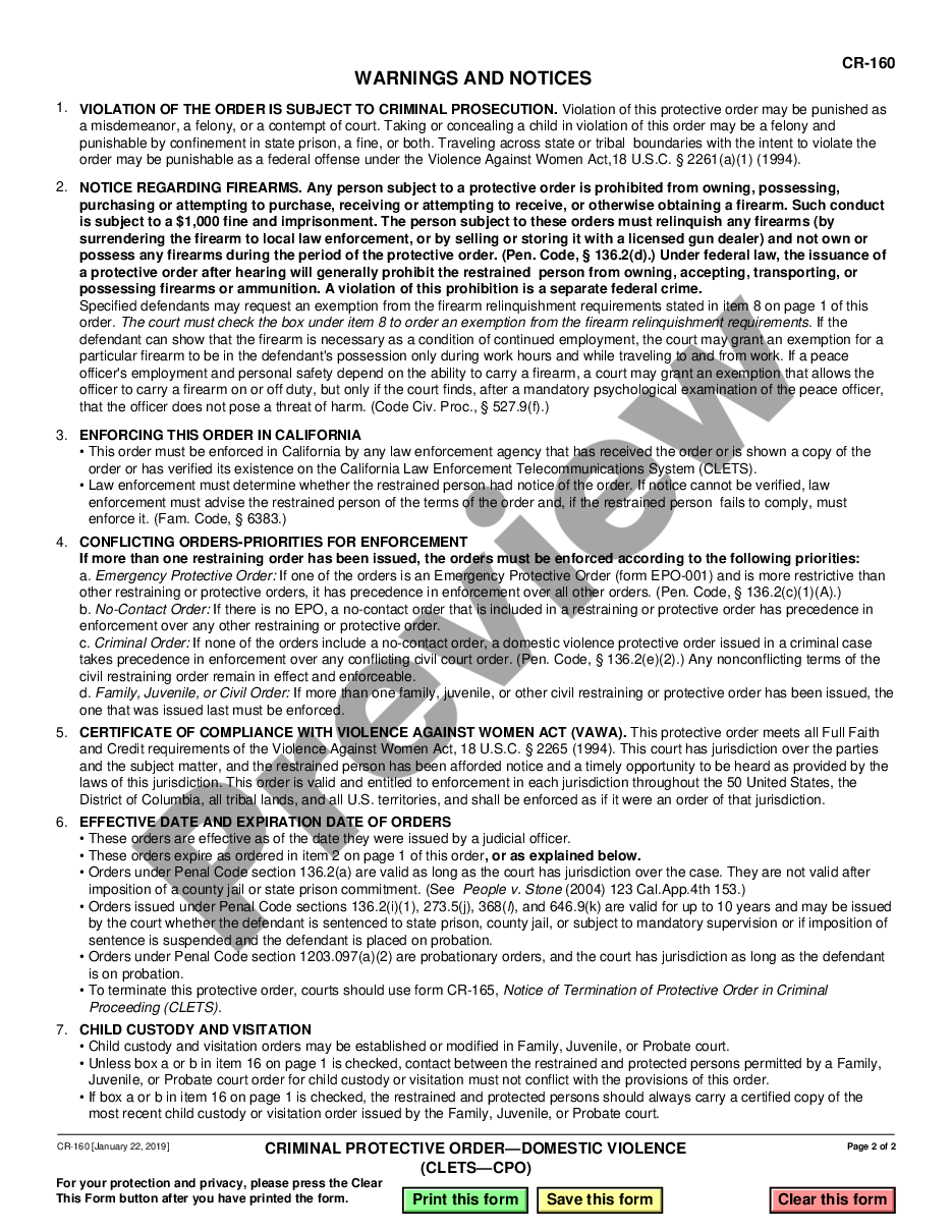 page 1 Criminal Protective Order - Domestic Violence preview