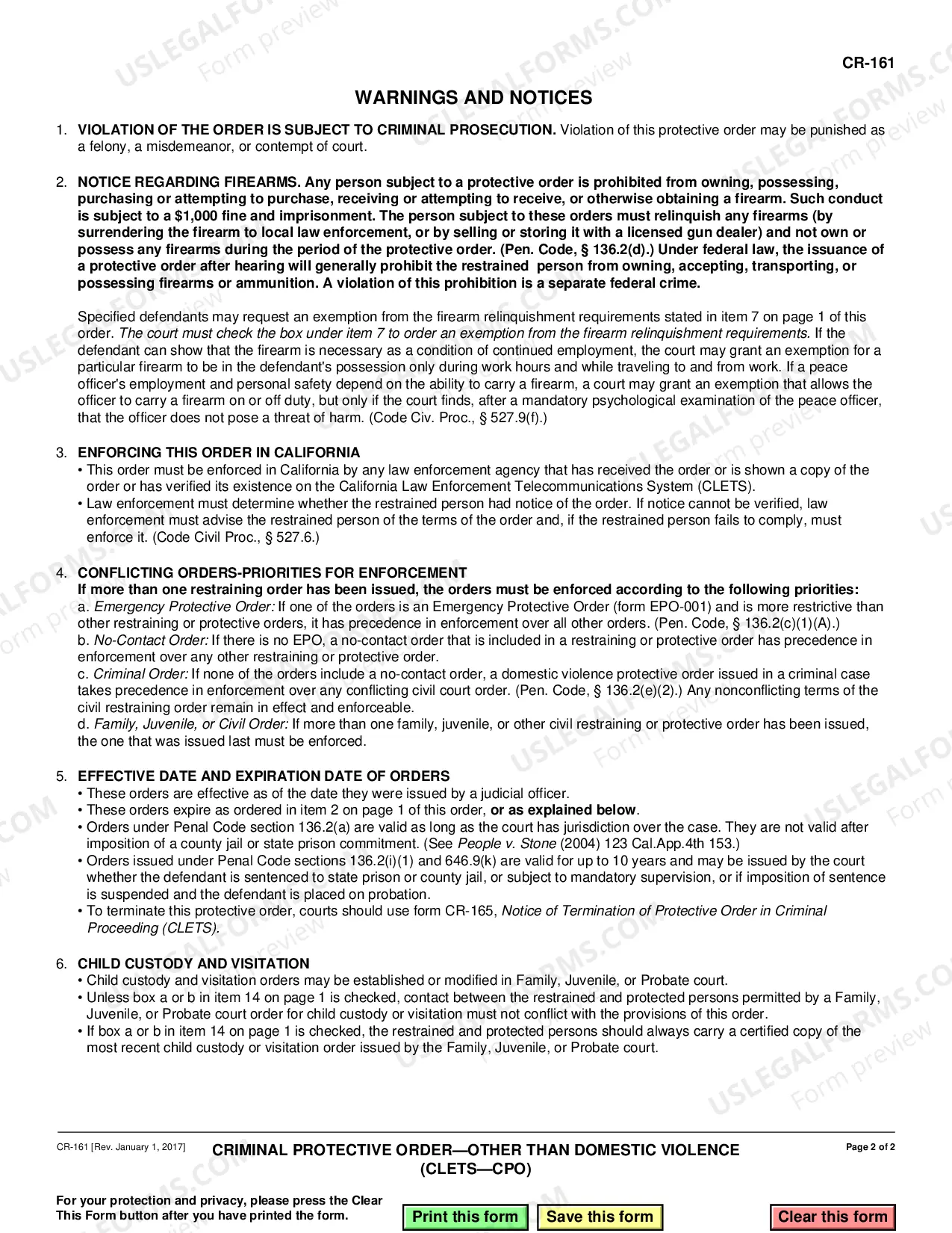 Preview Criminal Protective Order - Other Than Domestic Violence - CLETS-CPO - Penal Code, Sec. 136.2