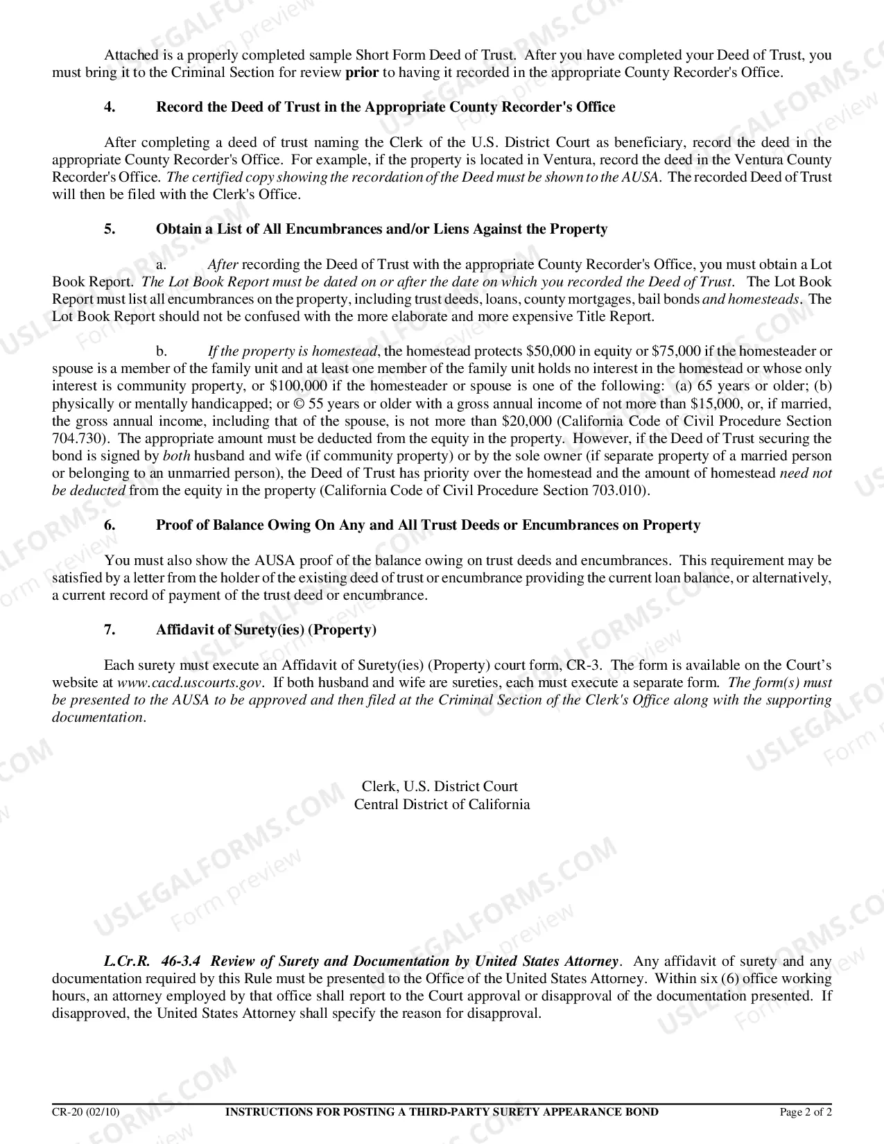 Preview Instructions for Posting a Third Party Surety Appearance Bond