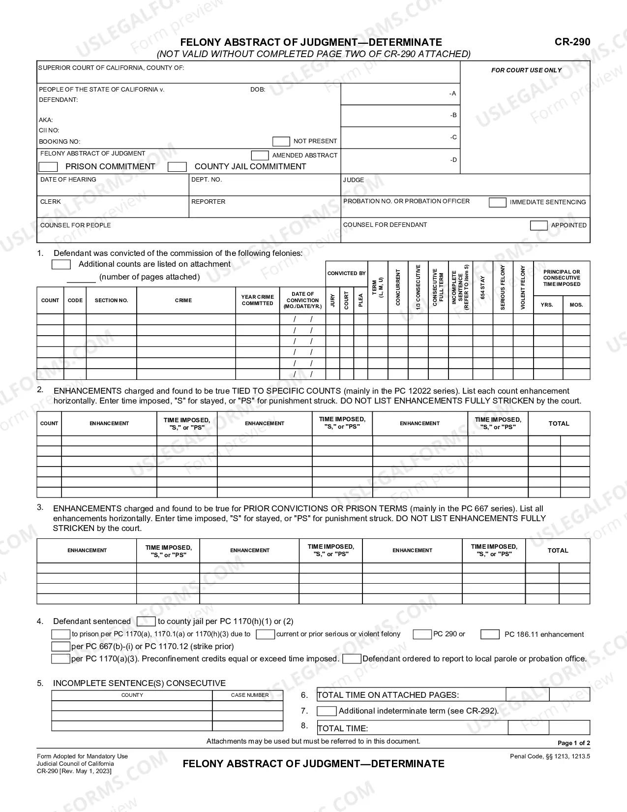 Preview Felony Abstract of Judgment - Prison Commitment - Determinate