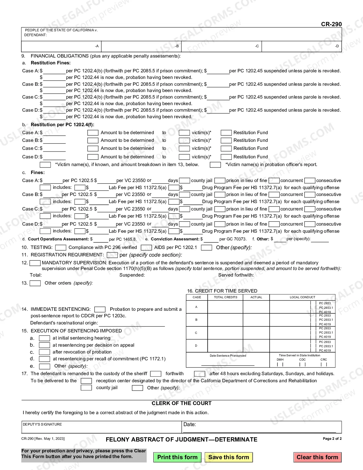 Preview Felony Abstract of Judgment - Prison Commitment - Determinate