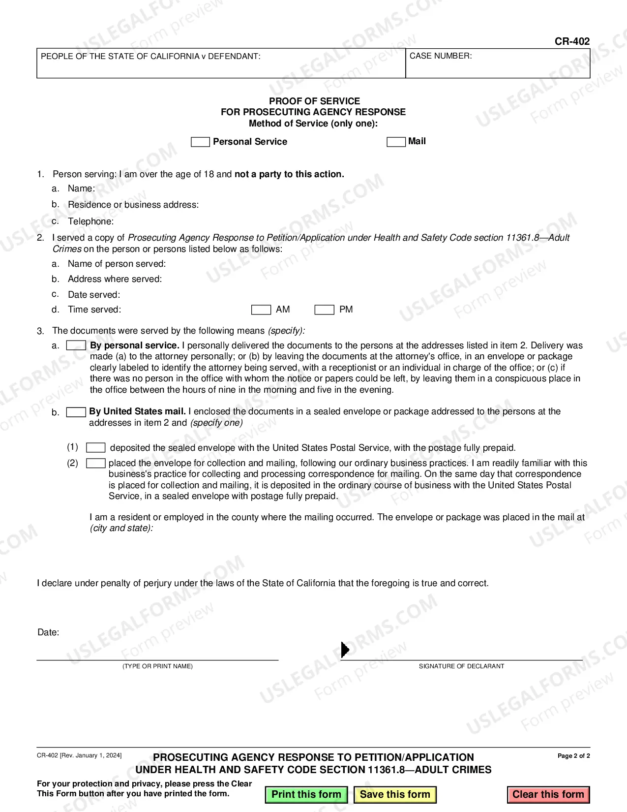 Preview Prosecuting Agency's Response to Petiton or Application - Health and Safety Code 11361-8 - Adult Crimes