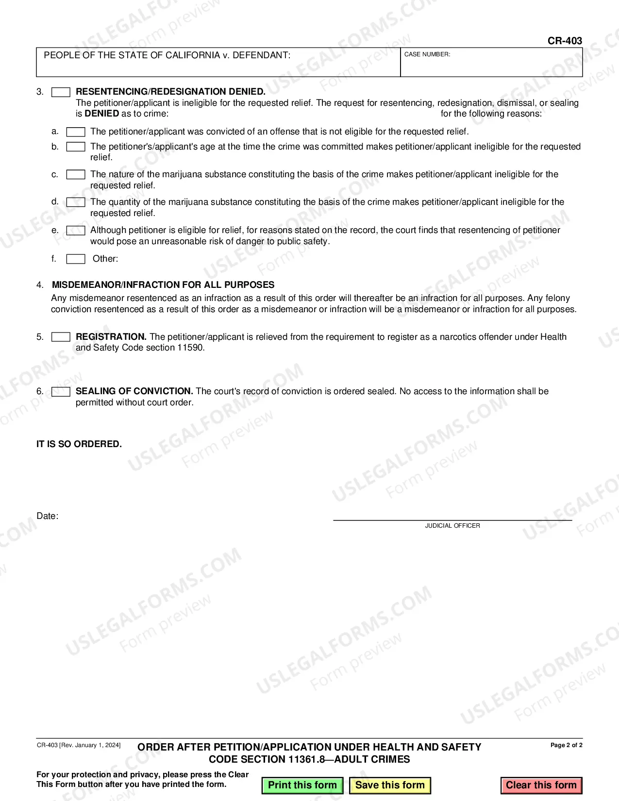 Preview Order After Petition or Application - Health and Safety Code 11363-8 - Adult Crimes