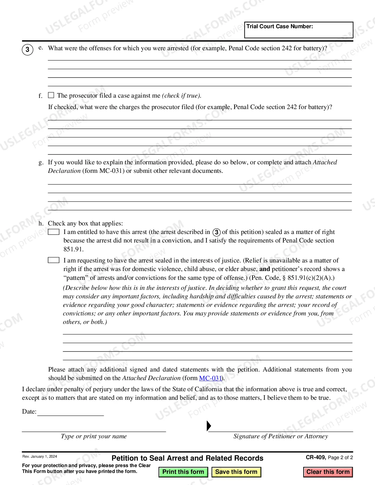 Preview Petition to Seal Arrest and Related Records