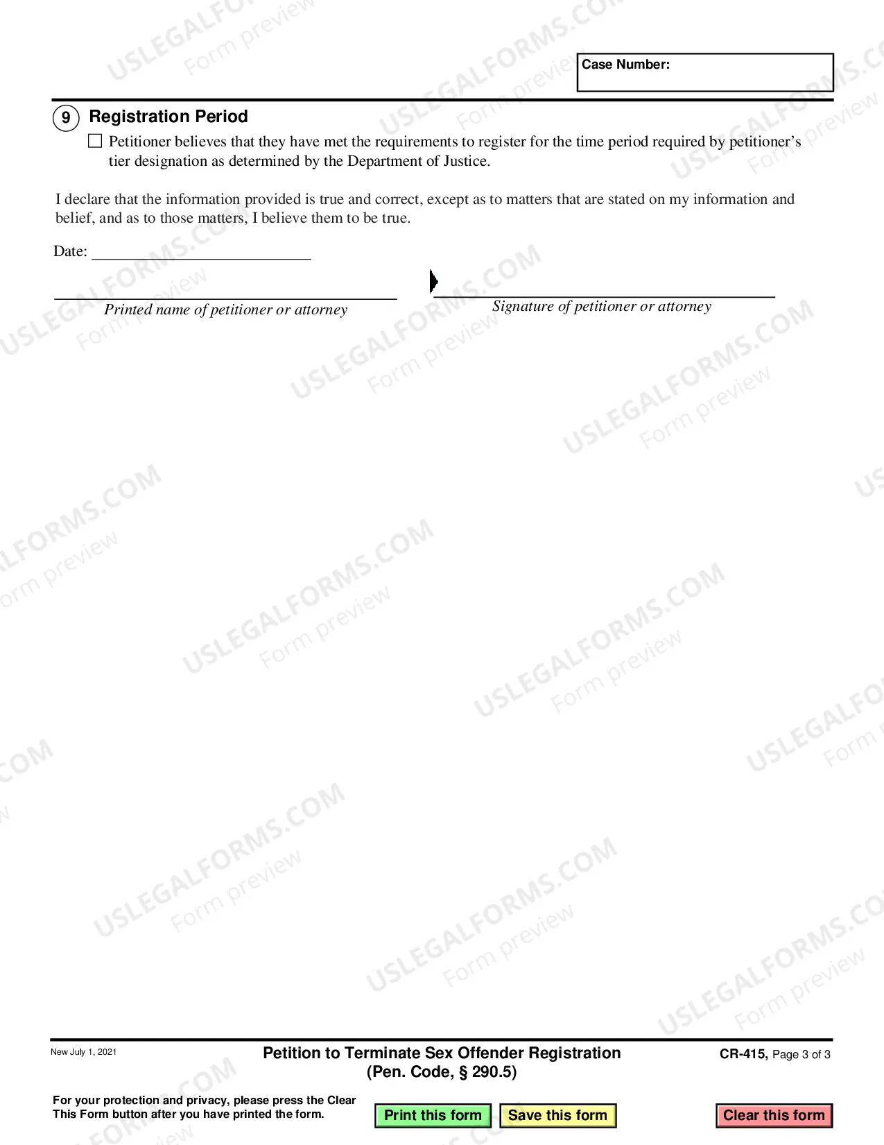 Preview Petition to Terminate Sex Offender Registration - Penal Code 290-5