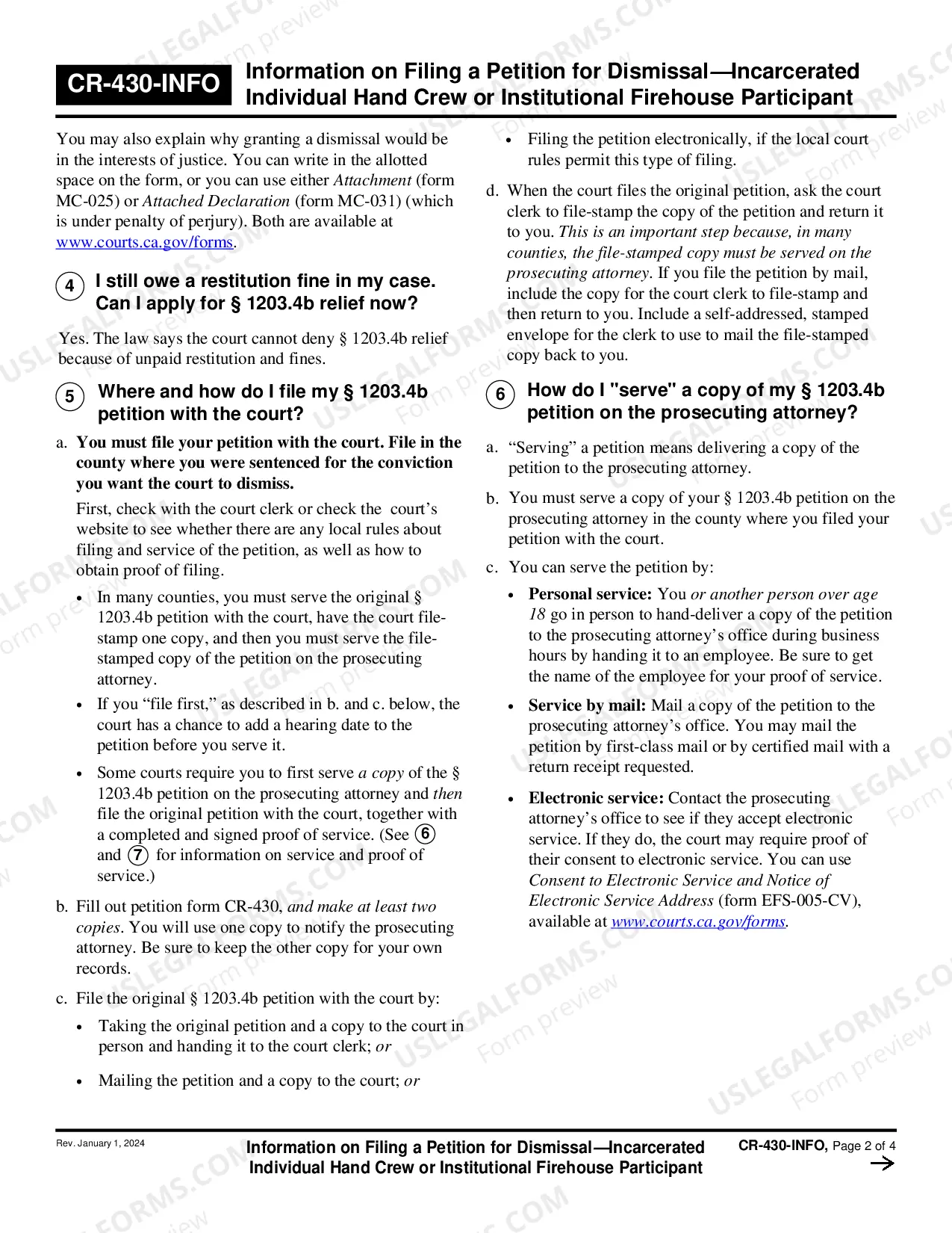 Preview Information on Filing a Petition for Dismissal - Incarcerated Individual Hand Crew - Penal Code 1203-4B