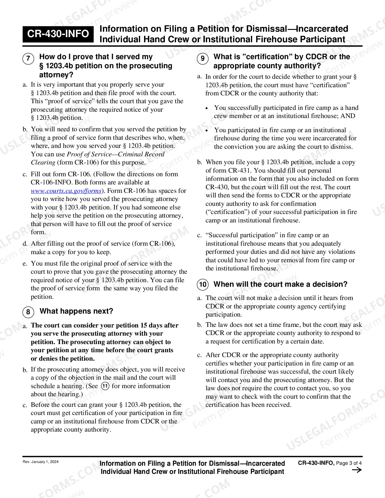 Preview Information on Filing a Petition for Dismissal - Incarcerated Individual Hand Crew - Penal Code 1203-4B