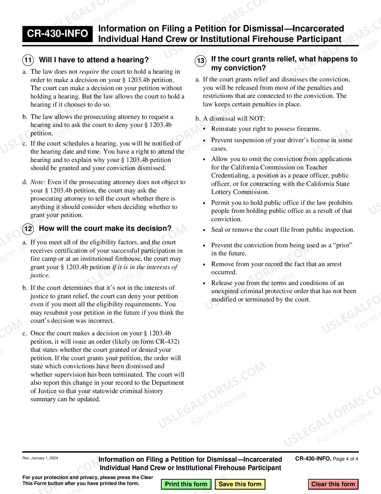 Preview Information on Filing a Petition for Dismissal - Incarcerated Individual Hand Crew - Penal Code 1203-4B
