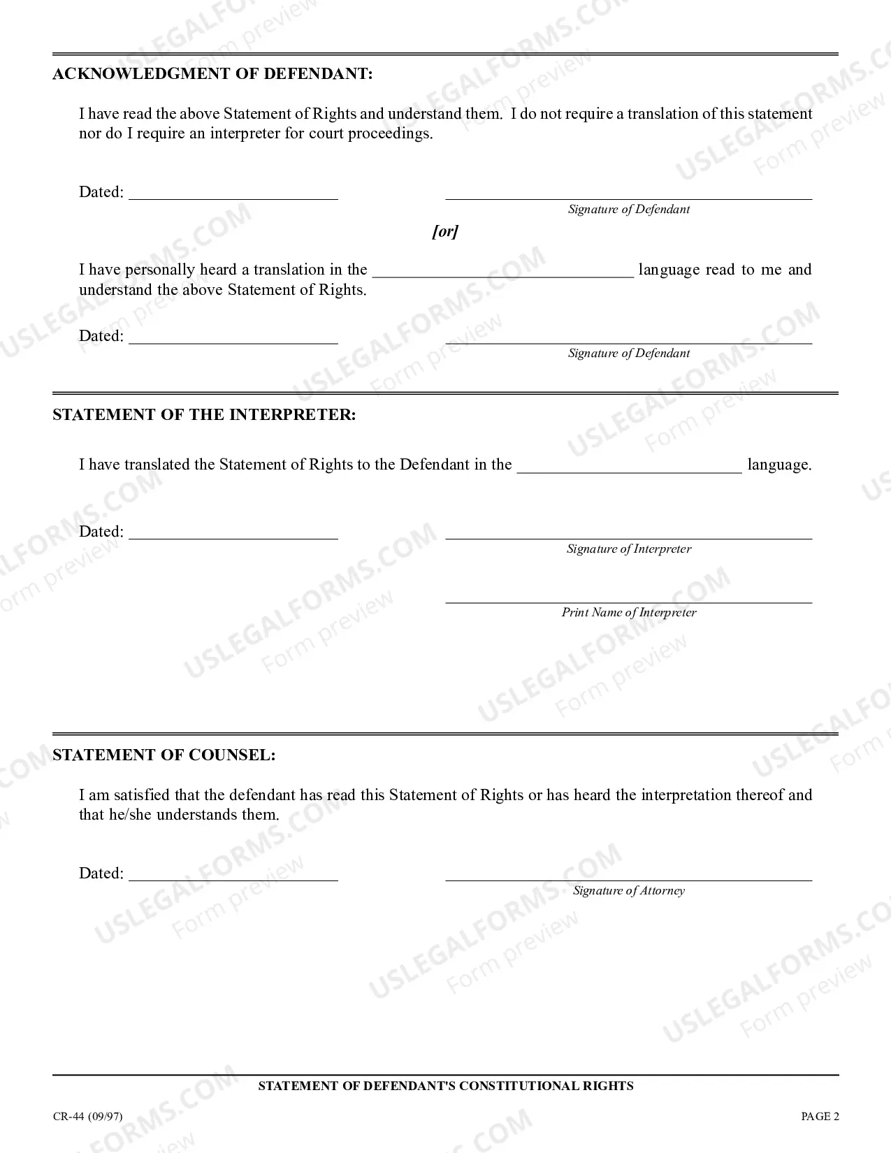 Preview Statement of Defendant's Constitutional Rights