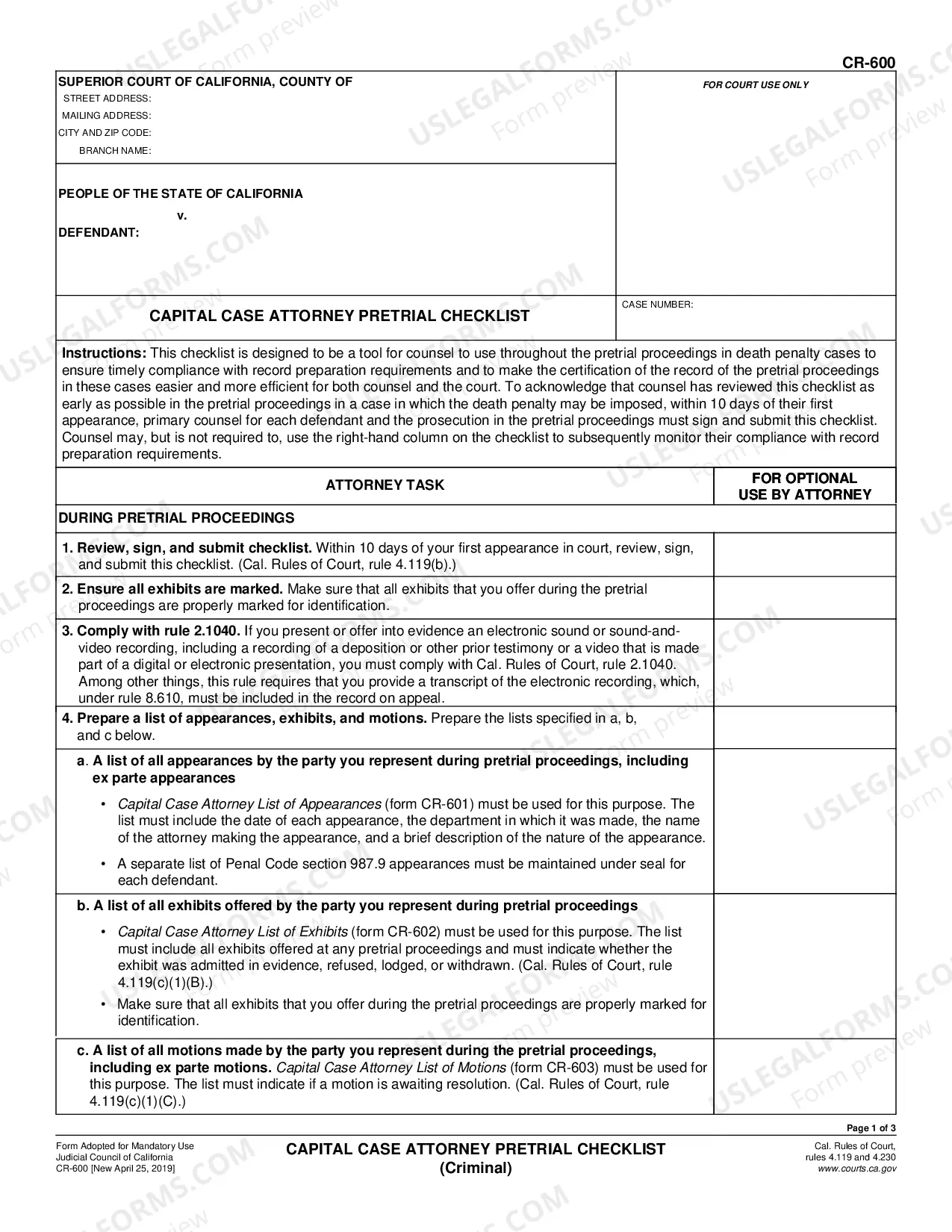Preview Capital Case Attorney Pretrial Checklist - Criminal