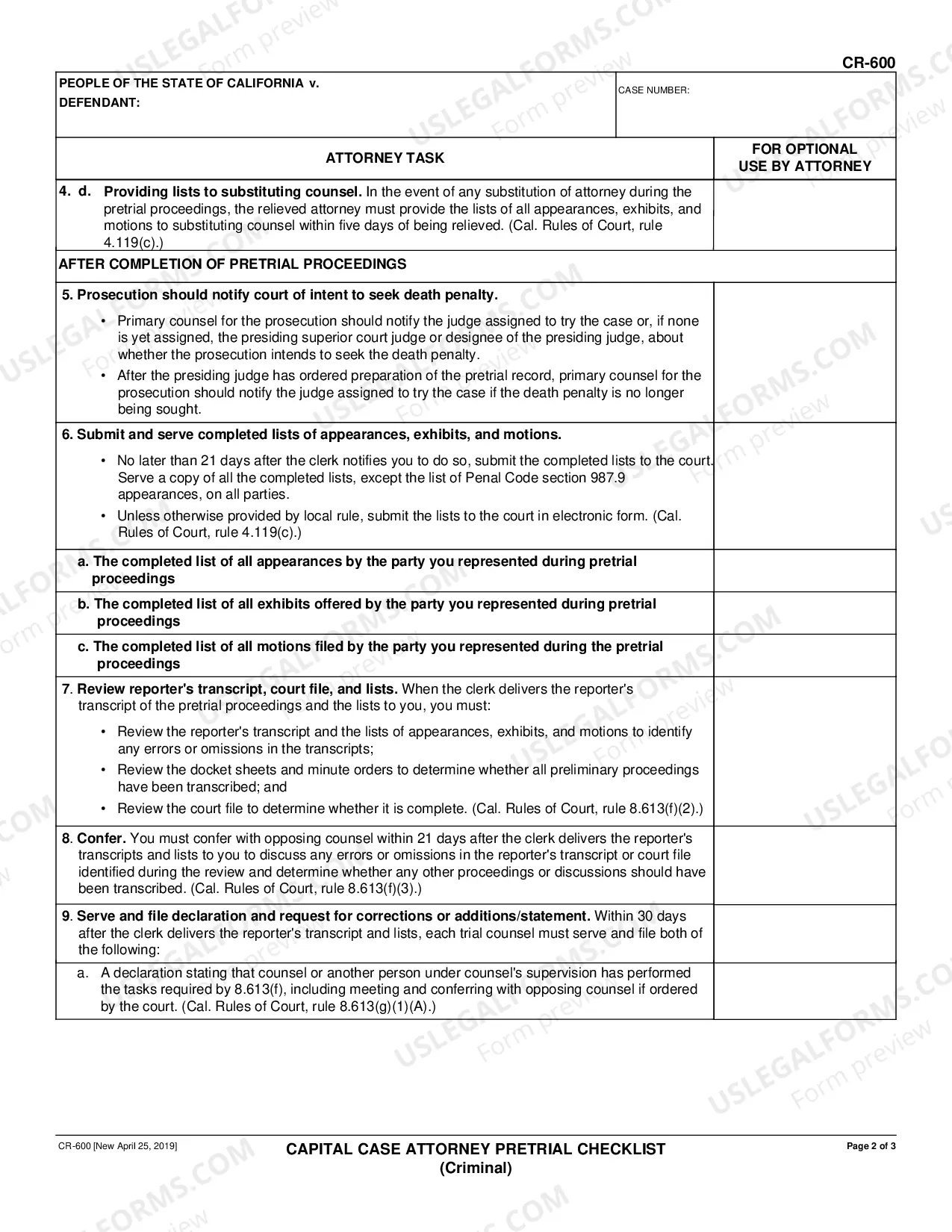 Preview Capital Case Attorney Pretrial Checklist - Criminal