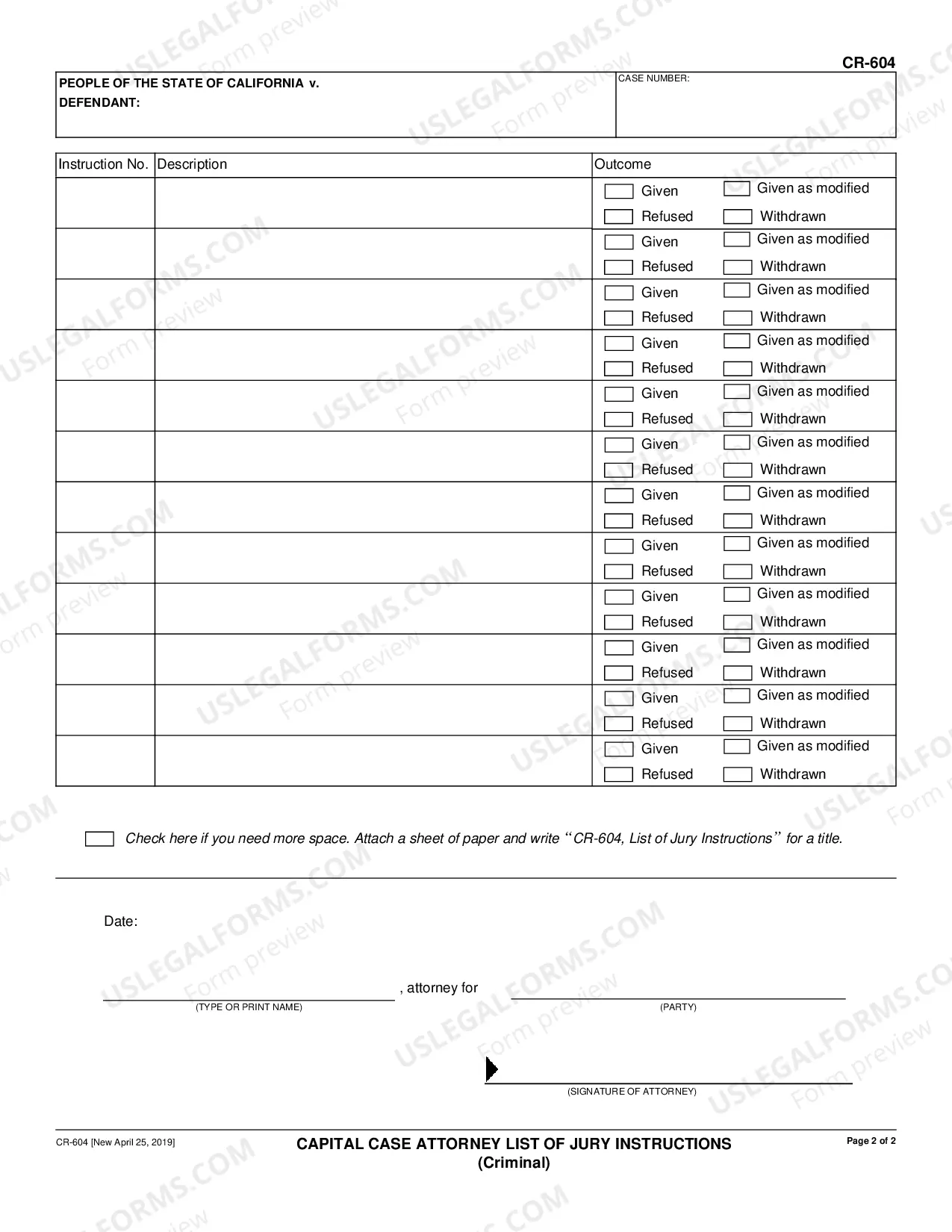 Preview Capital Case Attorney List of Jury Instructions - Criminal