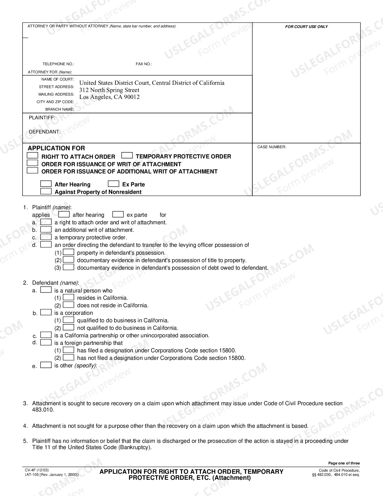 Preview Ex Parte Right to Attach Order and Order for Issuance of Writ of Attachment