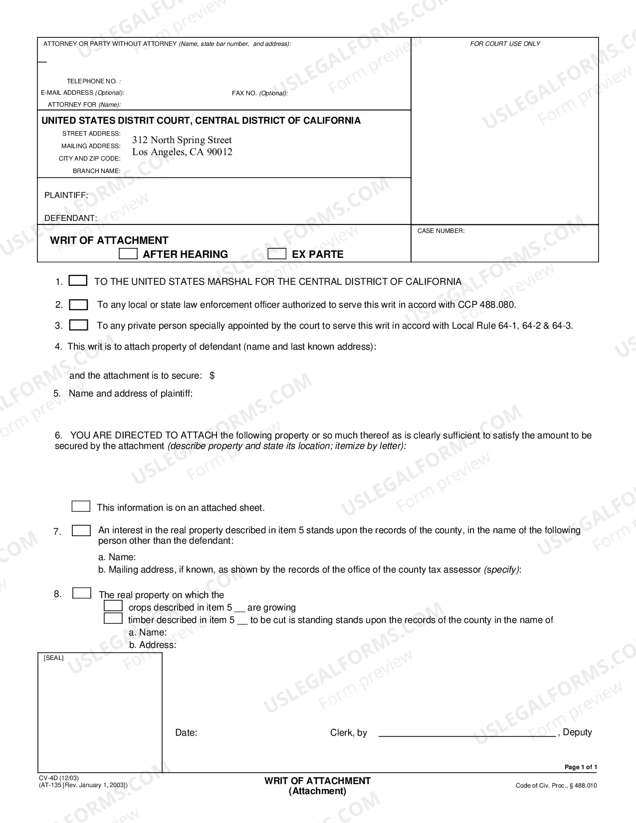 Preview Ex Parte Right to Attach Order and Order for Issuance of Writ of Attachment