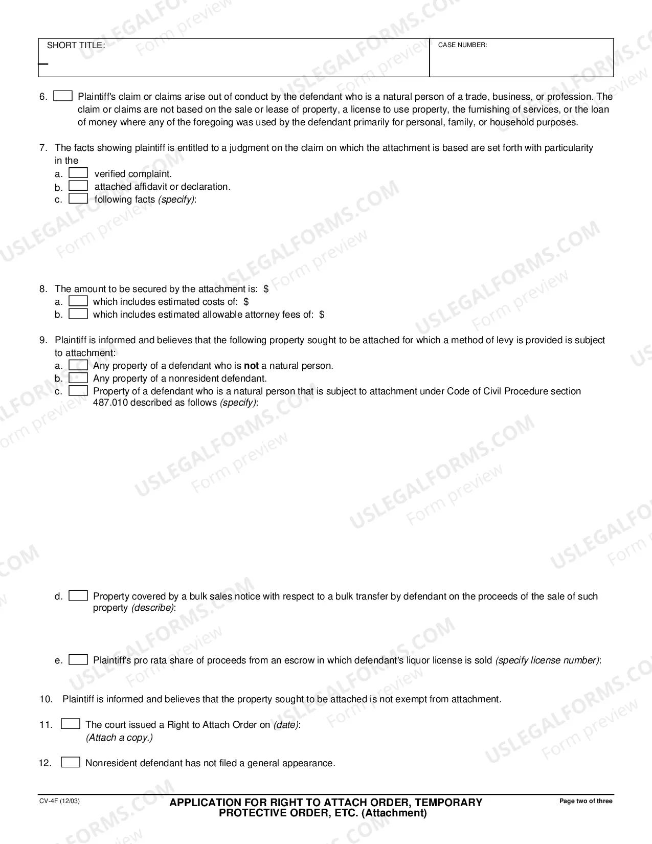 Preview Application for Right to Attach Order, Temporary Protective Order, etc. - Attachment