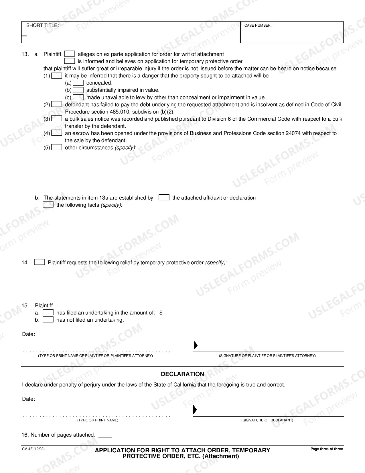 Preview Application for Right to Attach Order, Temporary Protective Order, etc. - Attachment