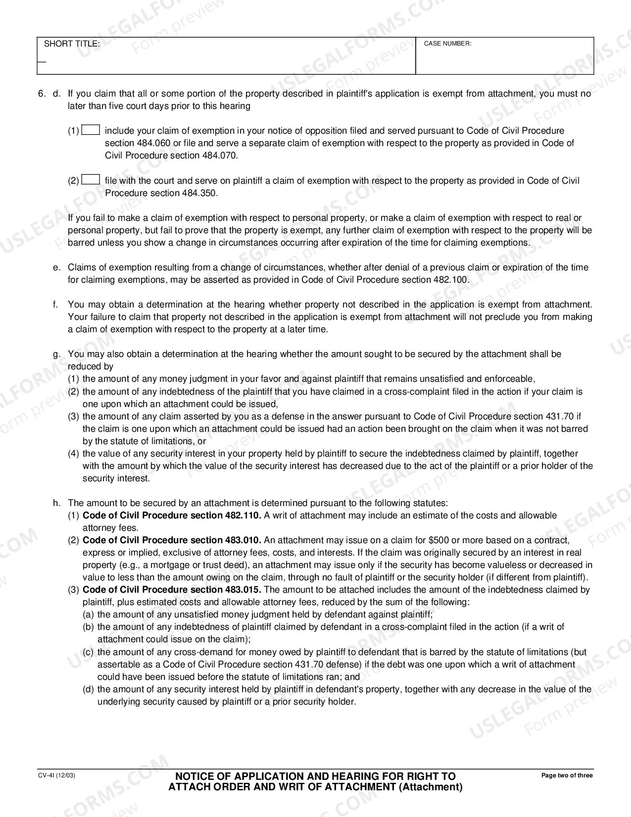 Preview Notice of Application and Hearing for Right to Attach Order and Writ of Attachment - Attachment
