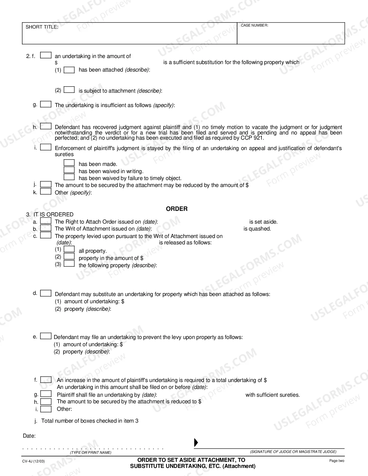 Preview Order to Set Aside Attachment, to Substitute Undertaking, etc. - Attachment