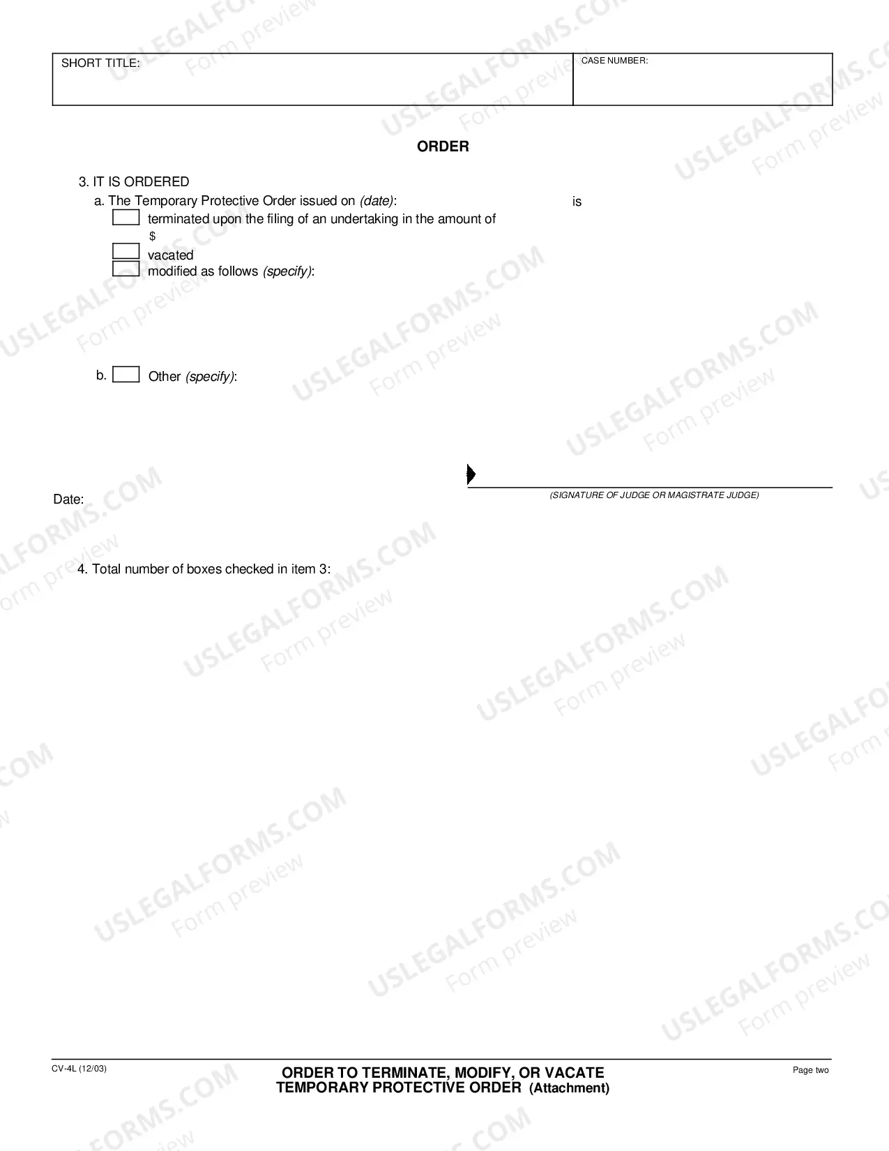Preview Order to Terminate, Modify, or Vacate Temporary Protective Order - Attachment