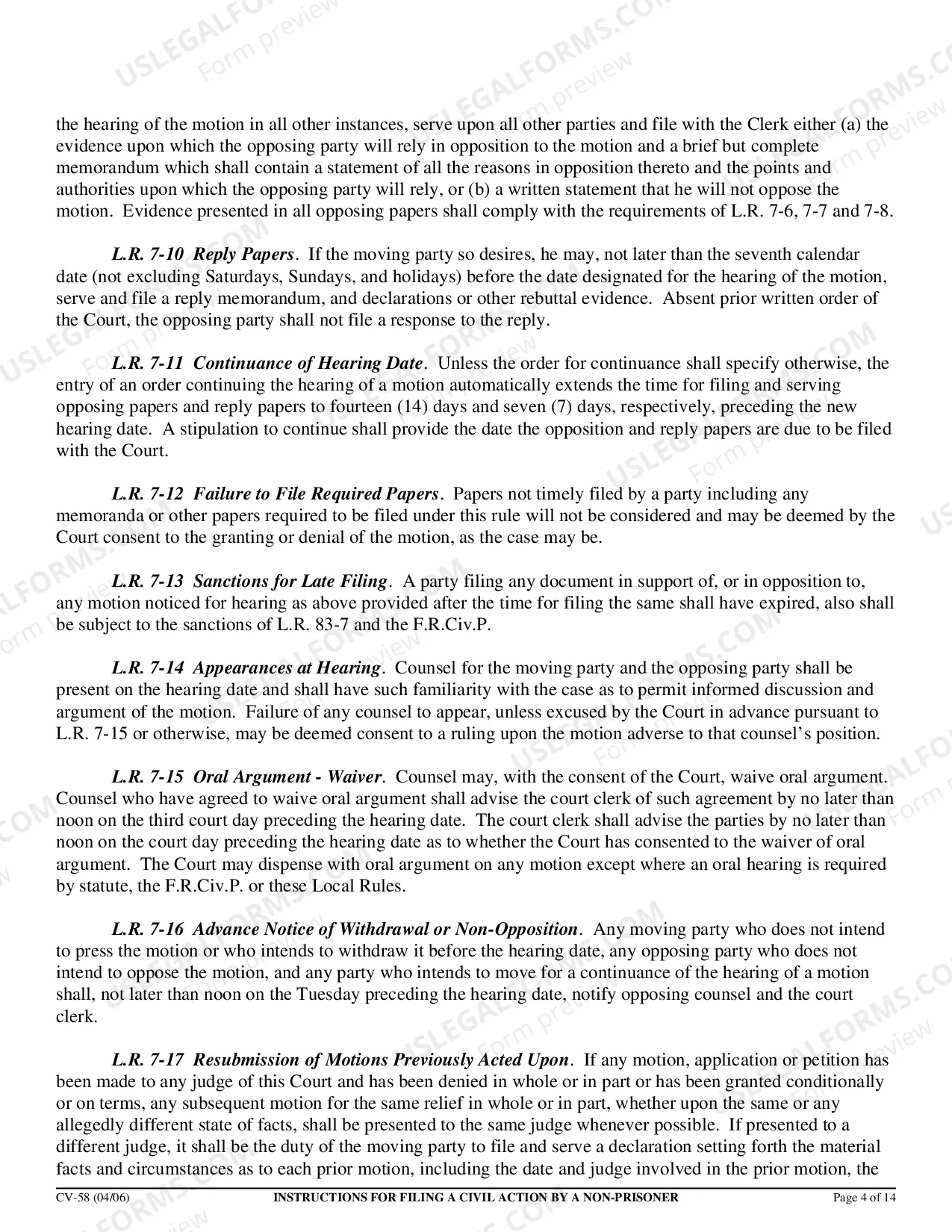 Preview Instructions for Filing a Civil Action by a Non-Prisoner