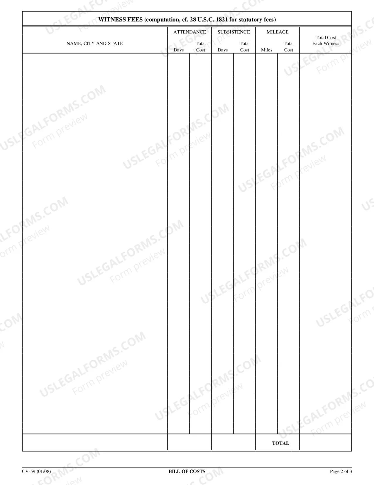 Preview Bill of Costs
