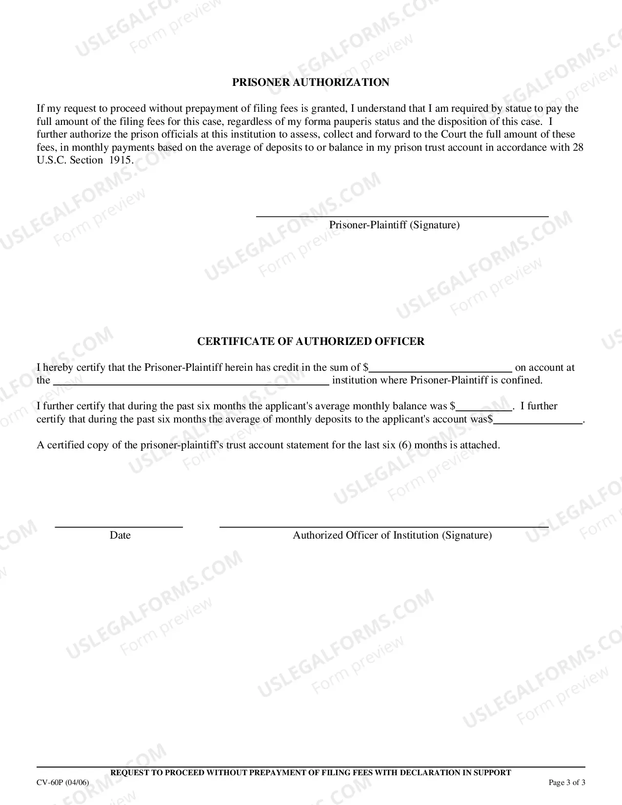 Preview Request To Proceed Without Prepayment Of Filing Fees With Declaration In Support