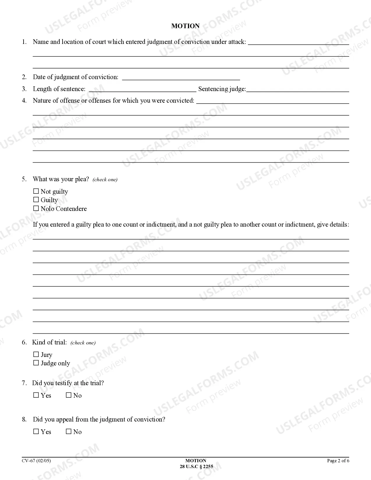 Preview Motion to Vacate, Set Aside, or Correct Sentence by a Person in Federal Custody
