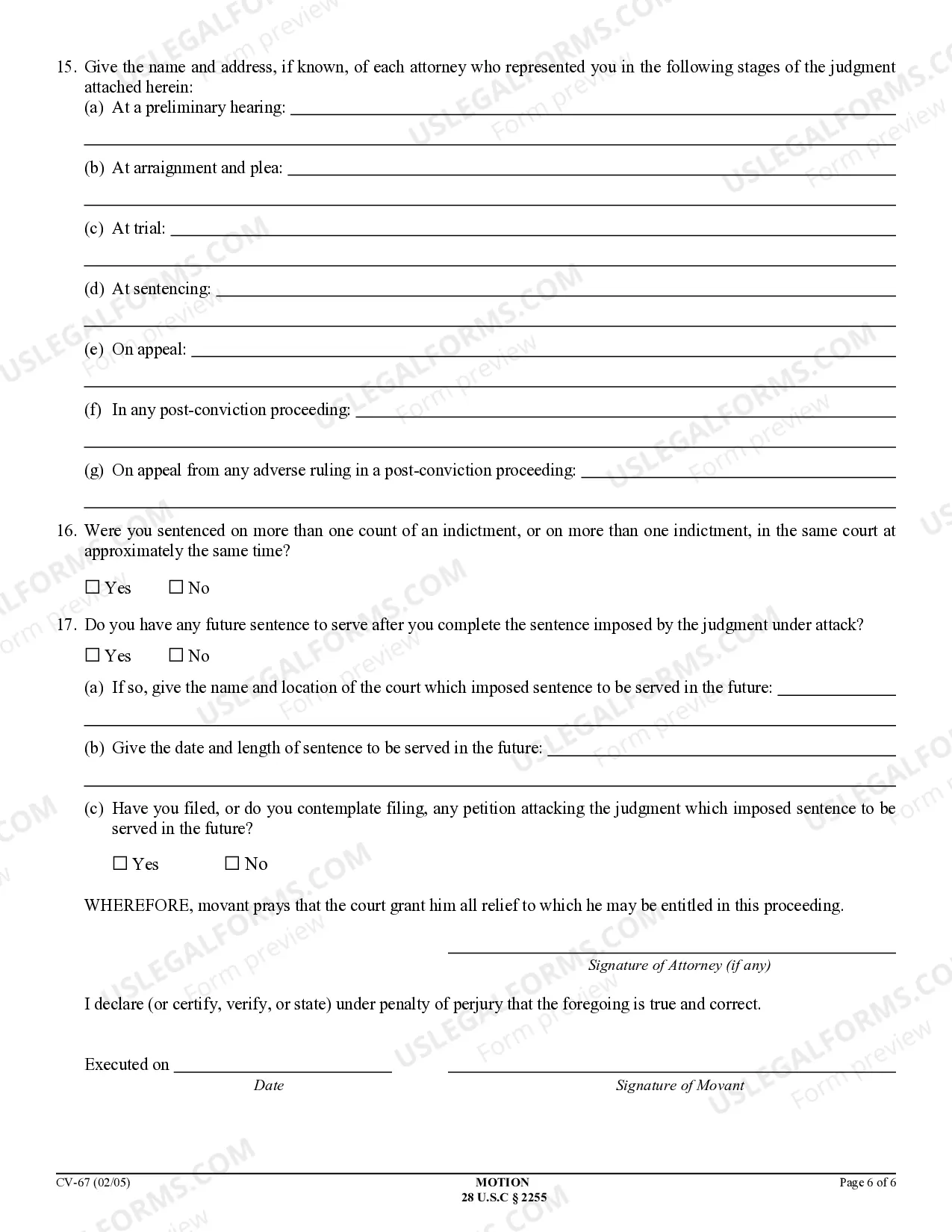 Preview Motion to Vacate, Set Aside, or Correct Sentence by a Person in Federal Custody