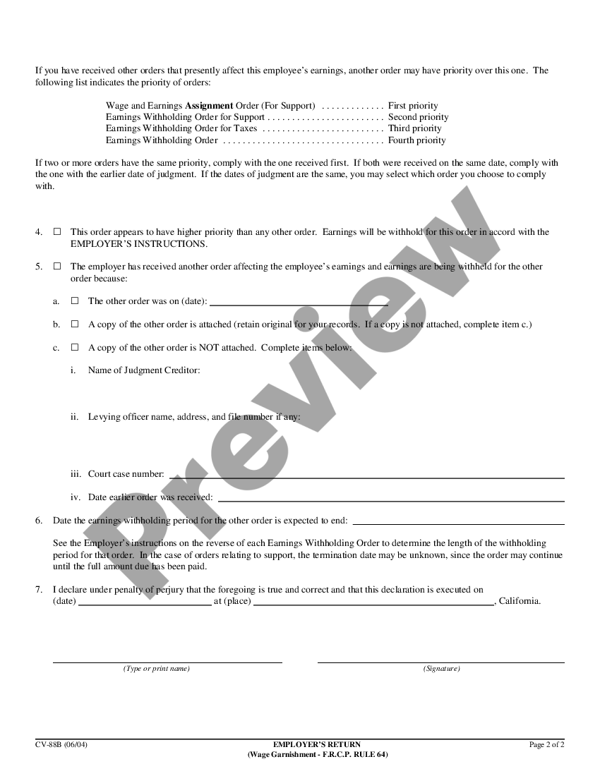 California Wage Garnishment Package F.R.C.P. Rule 64 US Legal Forms