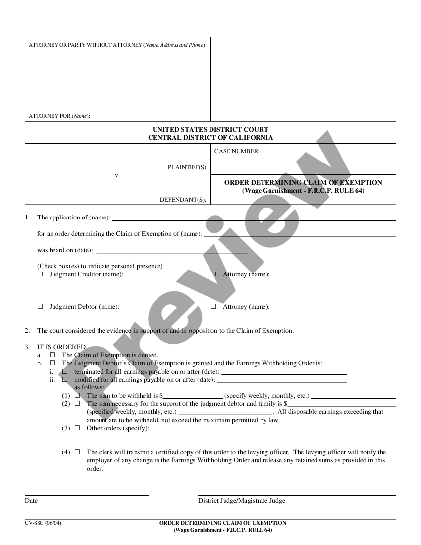 California Wage Garnishment Package F.R.C.P. Rule 64 US Legal Forms