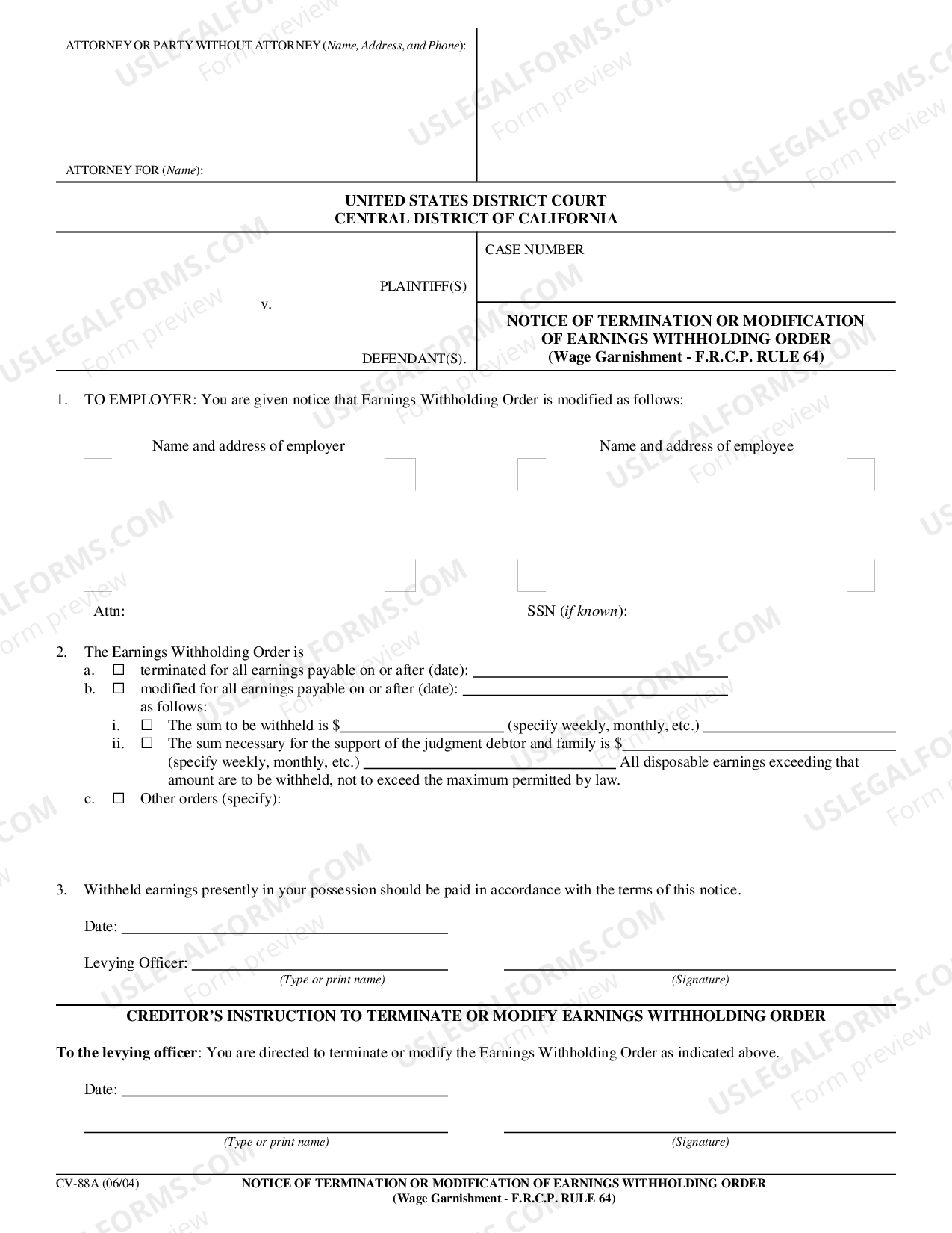 California Notice of Termination or Modification of Earnings