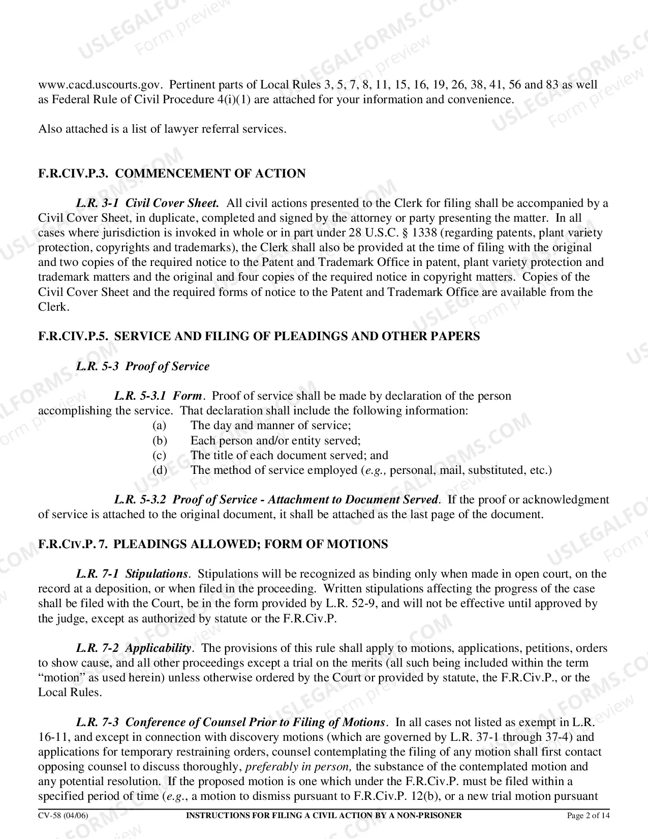 Preview Civil Action by Non-Prisoner Packet