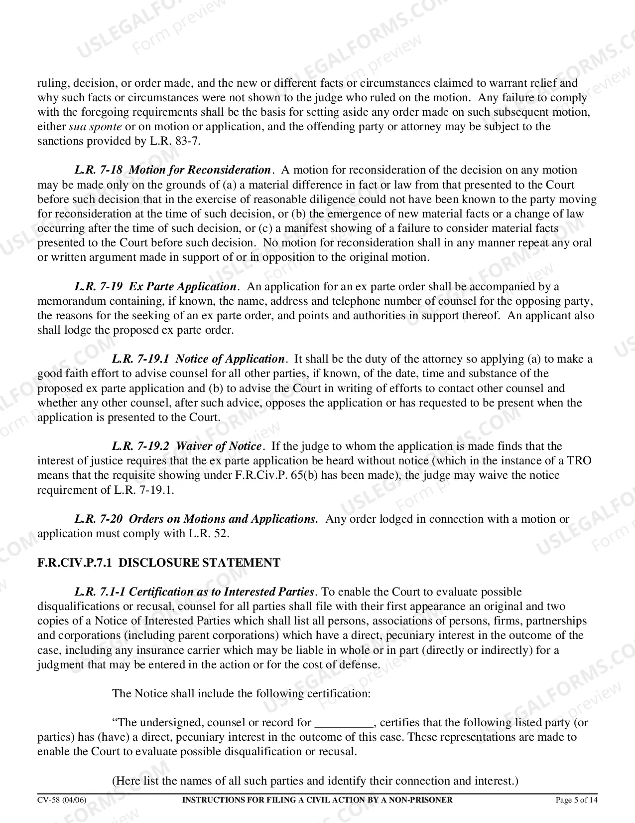 Preview Civil Action by Non-Prisoner Packet