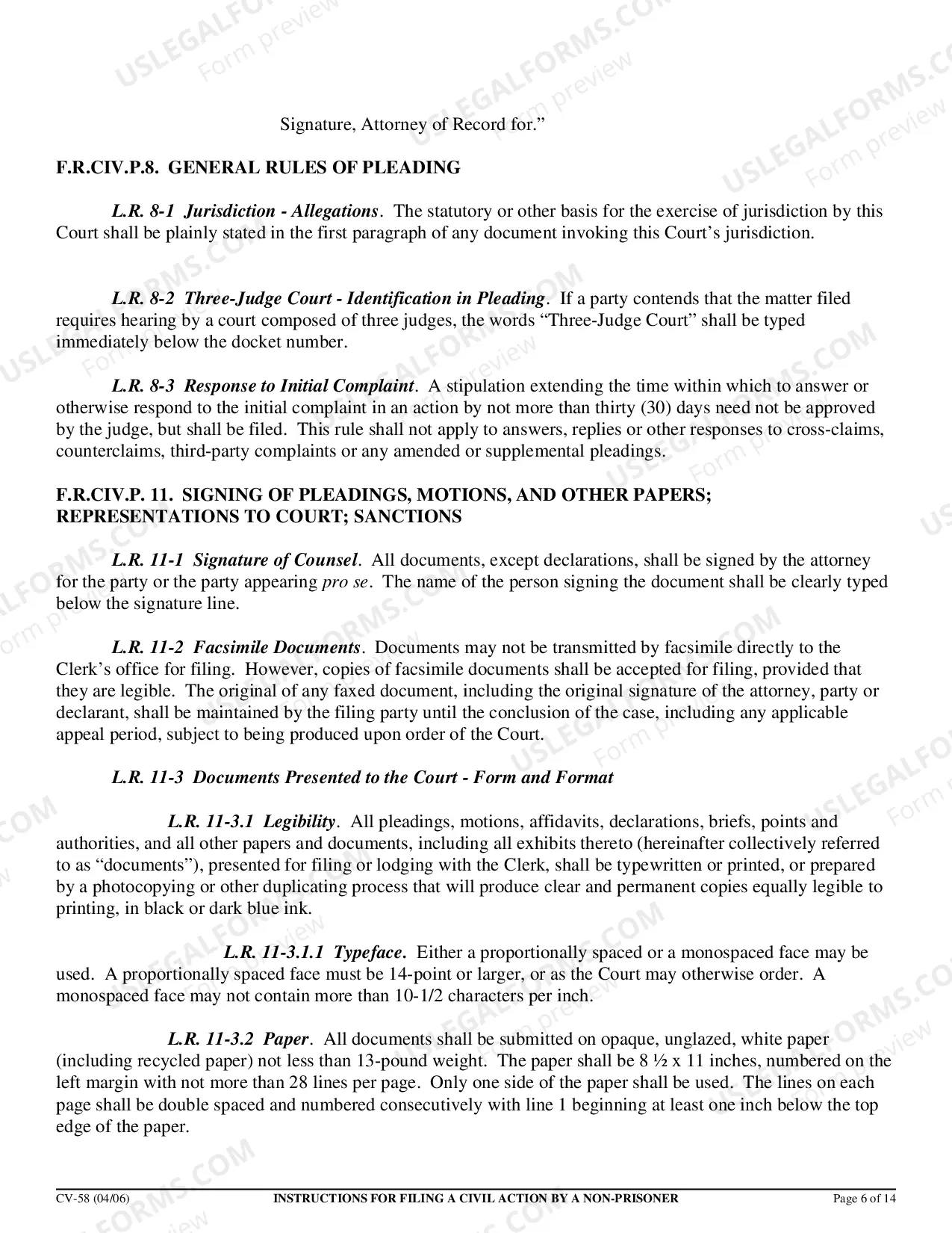 Preview Civil Action by Non-Prisoner Packet