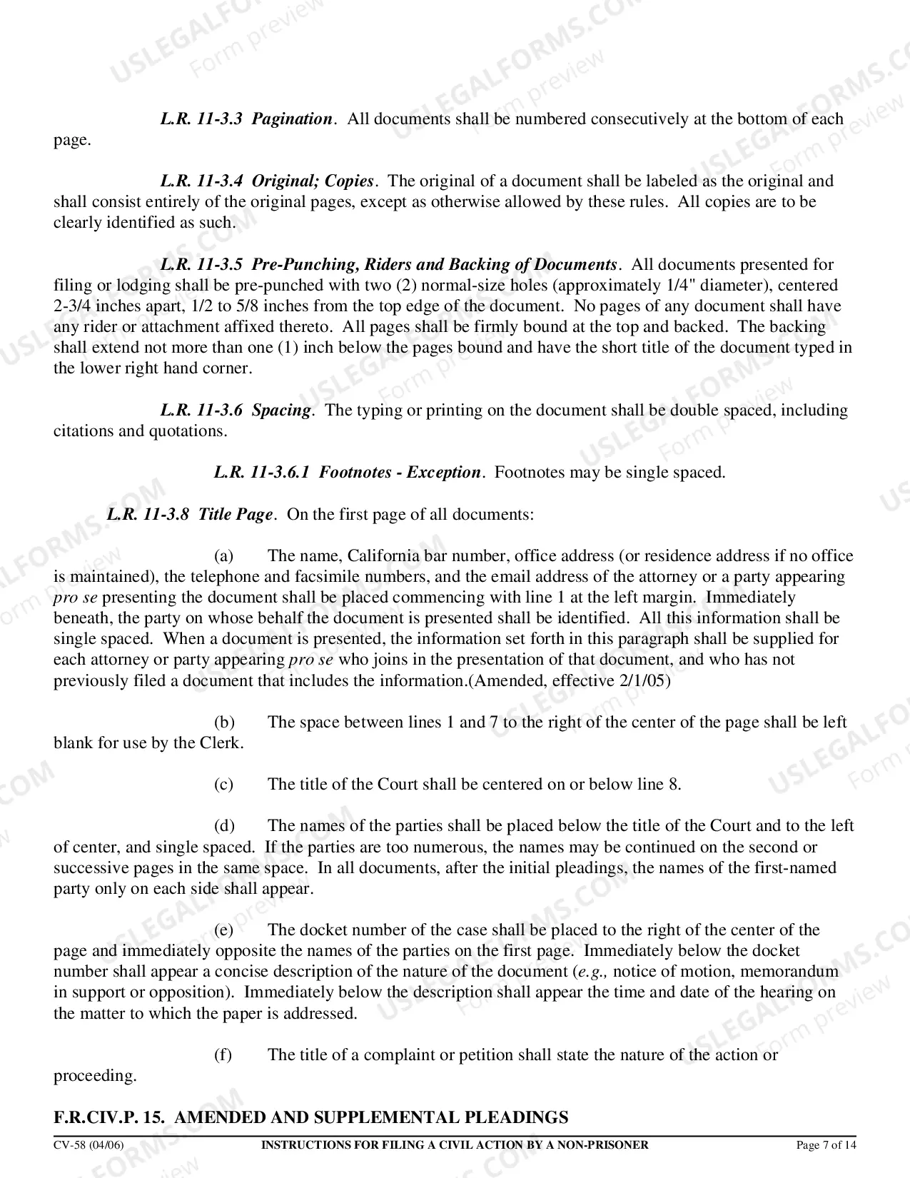 Preview Civil Action by Non-Prisoner Packet