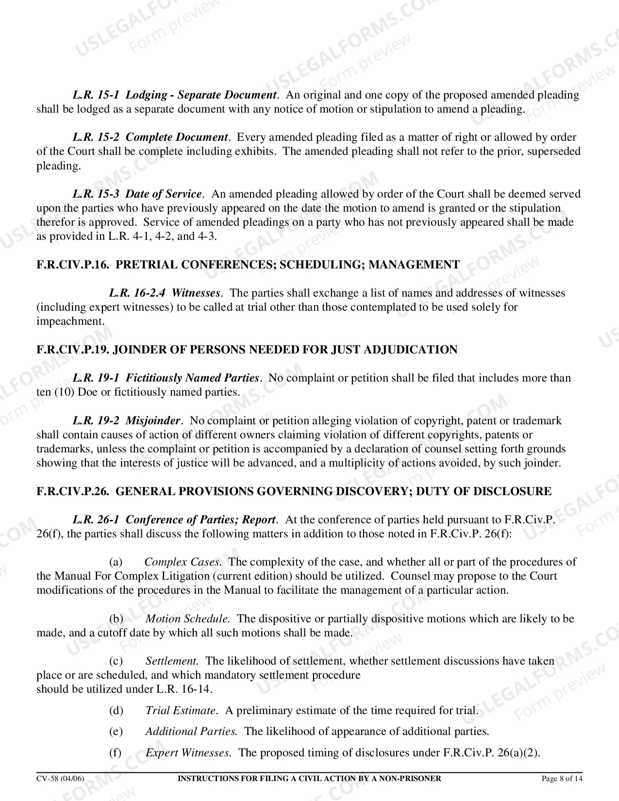 Preview Civil Action by Non-Prisoner Packet