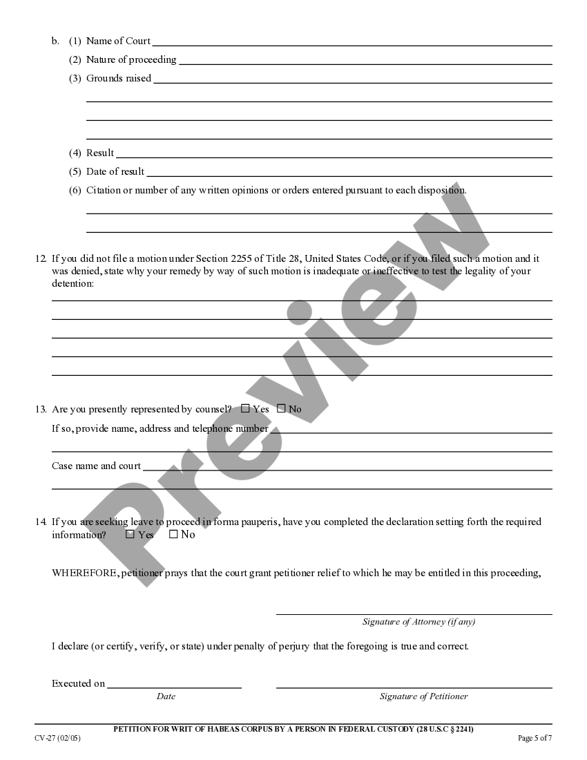 California Federal Habeas Corpus Packet US Legal Forms